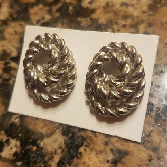 Vintage Monet Classic Silver Gilded Rope Earrings - Picture 1 of 4